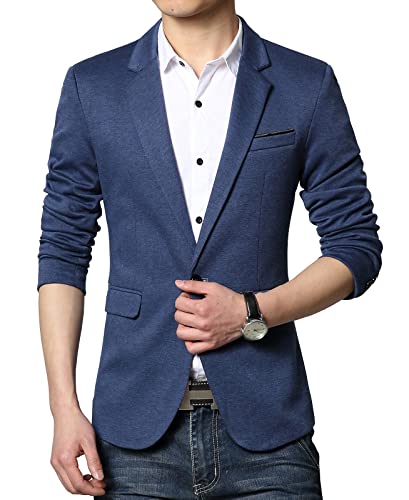 Nemopter Homme Veste Casual Elegant Slim Fit Blazer Un Bouton Costume Jacket Homme Blazer Vestons, Bleu Marine, M