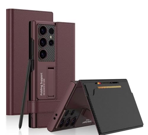 Image of Back Cover for Samsung Galaxy S25 Ultra with Maroon Leather Magnetic Flip