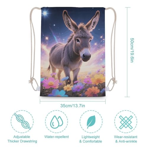 Donkey in Magic Blooms Drawstring Backpack - Canvas Sports Gym Sackpack, Lightweight String Bag for Beach & Travel2