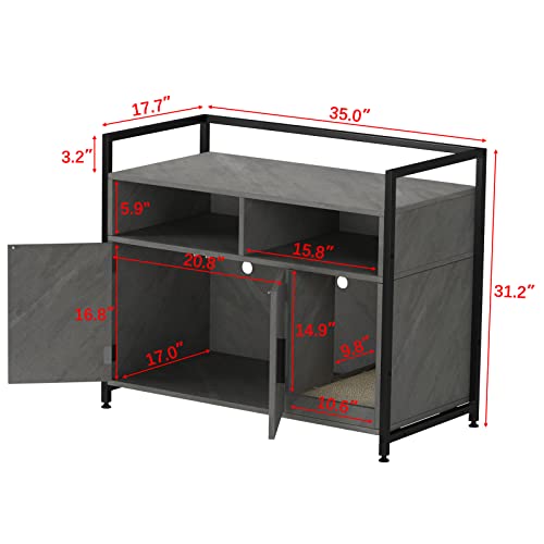 Gdlf Iron & Wood Sturdy Structure Large Pet Crate Cat Washroom Hidden Cat Litter Box Enclosure Furniture As Nightstand With Cat Scratch Pad Easy Assembly (Gray) #TOP3