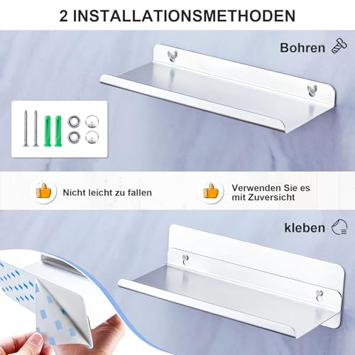 GGQ Wandregal Ohne Bohren, Schweberegal, Schwebendes wandregal, Kleines Regal Zum Kleben, Badezimmer Ablage, Bilderregal, Pflanzenregal, Wall Shelf für Schlafzimmer, Wohnzimmer, Küche, Büro (Silber)