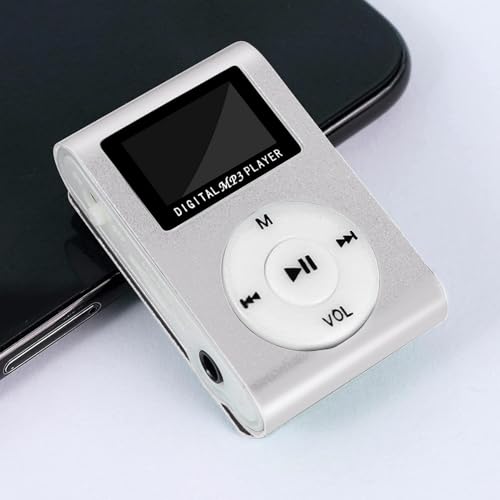 Mini Mp3 Players with Earphone and USB Cable, Portable Mp3 Player with LCD Screen, Support Memory Card, Digital Music Player for Sports, Commuting, Listening to Music (Silver)