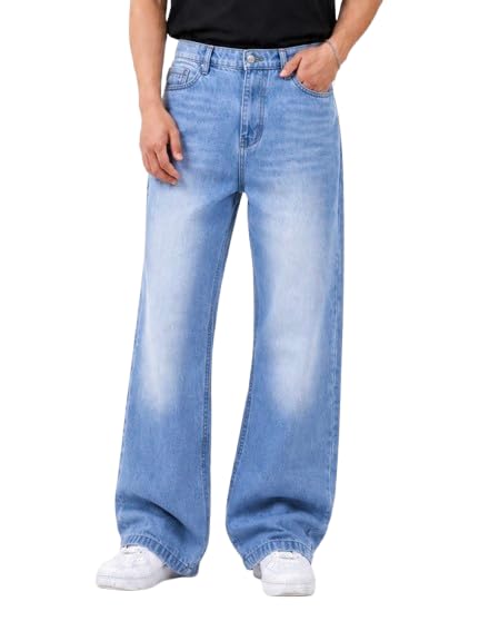MQ Denim Men's Straight Fit Mid-Wash Jeans (Blue) Ice Blue - Image 1