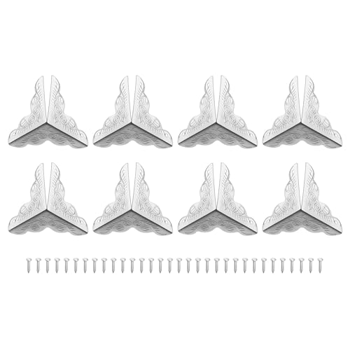 Image of uxcell 8 Pcs Metal Box Corner Protectors 1 inchx1 inch Corner Protectors Decorative with Mounting Screws for Storage Box Cabinets Wooden Chest, Silver Tone