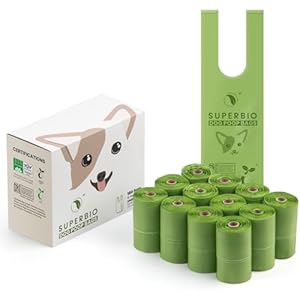SUPERBIO Handle Tie Dog Poop Bags,12 Rolls,180 Bags,Extra Thick and Strong, OK compost INDUSTRIAL.