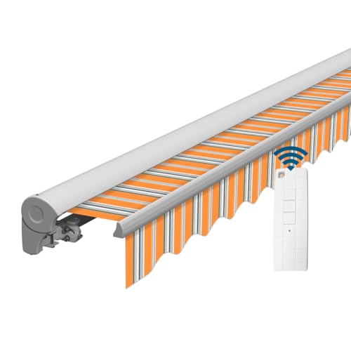 Eclipse Kassettenmarkise Halbkassette Gelenkarm Sonnenschutz Markise Sonnenmarkise Balkonmarkise elektrisch Standard 3,5x3 m Stoff 280g/m² Polyester (PE) UV-Schutz 50+, Markisentuchfarbe: Sommerbrise
