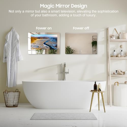 Image of SYLVOX Bathroom TV, 24 inch Smart Mirror TV for Bathroom Shower SPA, Support Google, 1080P IP66 Waterproof Touch Button WiFi Bluetooth Google Assistant, Smart TVs for Indoor Humid Environment