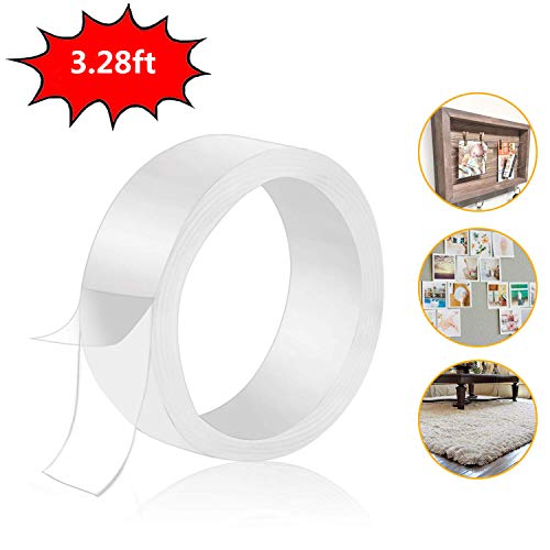 Slipond Nastro Adesivo Double-Face Senza Tracce Forte Nastro Adesivo Lavabile Trasparente Antiscivolo Gel Pad Rimovibile Nastro Adesivo per Pasta Articolo Fix tappeti, 3.28FT(1M)