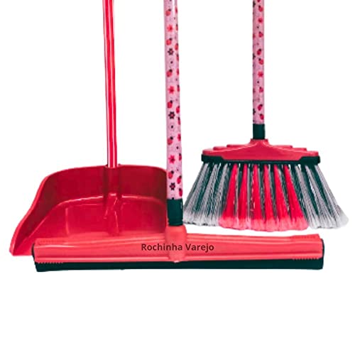 Kit Limpeza com Vassoura, Rodo Duplo Grande e Pá de Lixo
