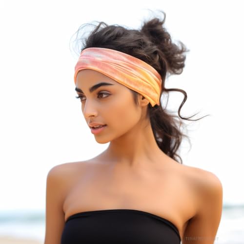 Image of XFYT Pack of 3 Tie-Dye Super Soft Hair Bands | Stretch Stylish Chic Fashionable high absorbtion Headbands Set for Women Girls Yoga Sports Gym Workouts Exercise Tennis (Belle, Pack of 3)