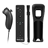 Powerextra Mando para Wii, 2 en 1 Mando Wii Motion Plus y Nunchunk Wii Remote Wireless Compatible Nintendo Wii y Wii U con Funda de Silicona y Muñequera - Negro