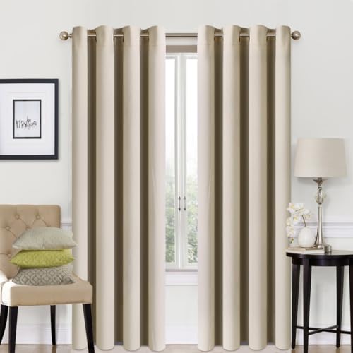 EASELAND Beige Blackout Curtains 66x90 Inch, Thermal Insulated Room Darkening Eyelet Blackout Curtains for Bedroom Living Room Kitchen Nursery, 2 Panels