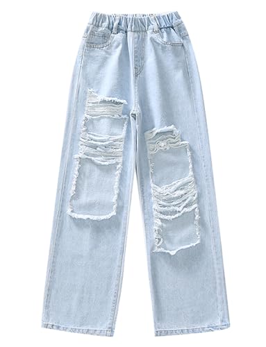 Happy Cherry Girls Jeans Straight Wide Leg Flare Denim Pants for All Seasons 5-15 Y2