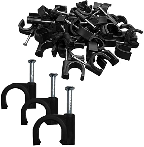 Stevenca 50PCS Black Half Clamp J-Hook with Nail, 16mm Pex Clamps Nail in Cable Clips Ethernet Cable Nails Wire Clips, Cable Tacks Pex Hangers for Tubing Pipe Pex Cable Pipe Support