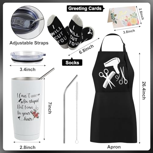 10 Pieces Hairdresser Gifts Set for Women Hair Stylist Appreciation Gift Set with Tumbler,Socks,Makeup Bag,Keychain,Candle,Scissor Hair Clips,Apron,Greeting Card (Tumbler)2