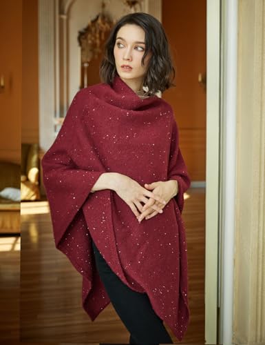 Image of BEAUTELICATE Women Wool Poncho Knitted Tweed Wool Sweater Pullover Pile Collar Cape
