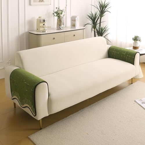 Image of HOKIPO Premium Supple Soft Wavy Anti-Slip Armrest Cover for Sofa, 1 Pair, Green (NEW-AR-5971-GRN*2)