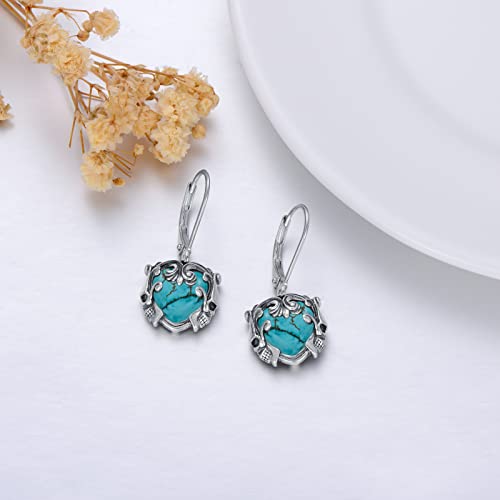 Heart Gothic Skull Head Dangle Earrings For Women S925 Sterling Silver Punk Dangling Earrings Embllished With Genuine Or Simulated Turquoise Halloween Jewelry Gifts For Women Girls #TOP1