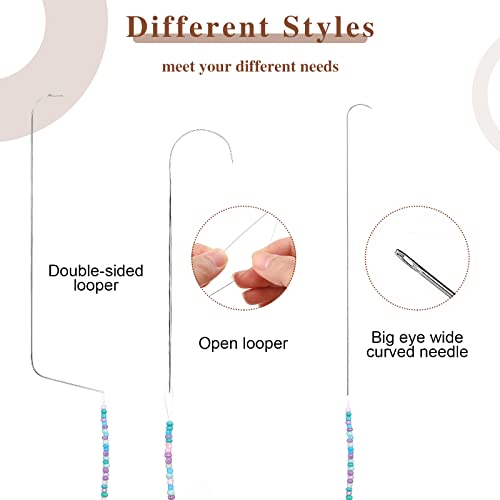 Juinte 6 Sizes Large Eye Curved Beading Needles, Stainless Bead Needle For Bead Spinner, Bead Spinner Needles For Waist Beads Bracelet Necklace Making (6 Pcs) #TOP2