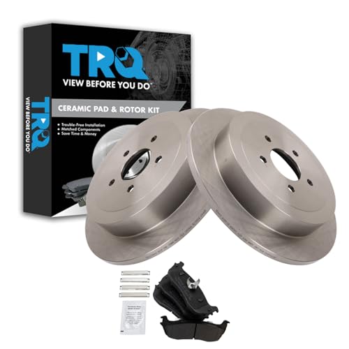 Image of TRQ Rear Brake Pad and Rotor Set Semi Metallic Rotors Compatible with 2003-2011 Lincoln Town Car