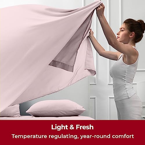 Image of Mellanni Split King Sheets Set - 5 PC Iconic Collection Bedding | Hotel Luxury, Extra Soft, Cooling Bed Sheets - Wrinkle, Fade, Stain Resistant (Split King, Blush Pink)