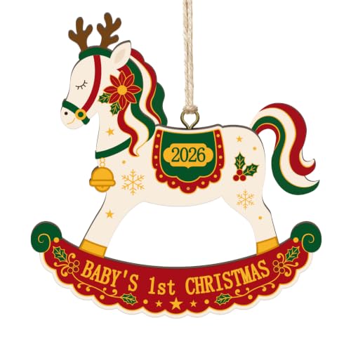 WhatSign 2026 Baby's First Christmas Rocking Horse Wooden Ornament