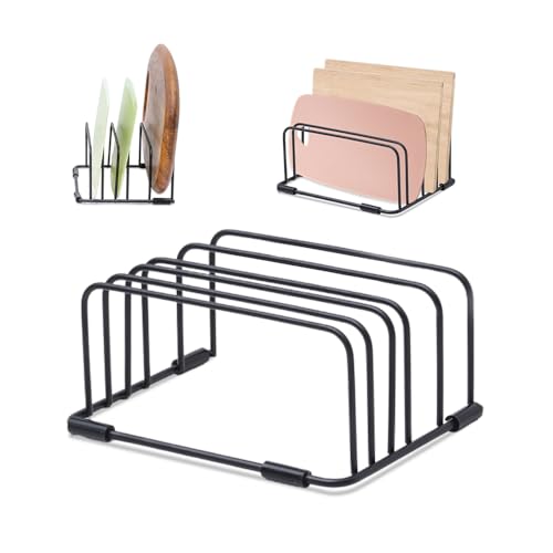 YZROHYI Soporte Bandejas Cocina Negro,Soporte Tabla de Cortar,Porta Bandejas,Estante de Almacenamiento para Tabla de Cortar,Cutting Board Holder,Organizador de Tapas y Ollas,Separador Sartenes