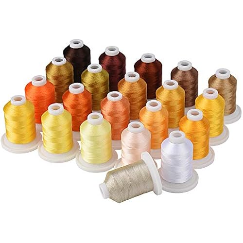 Simthread Embroidery Machine Thread Kit 800Y 21 Spools Brown and Gold Colors for Professional Embroidery Design