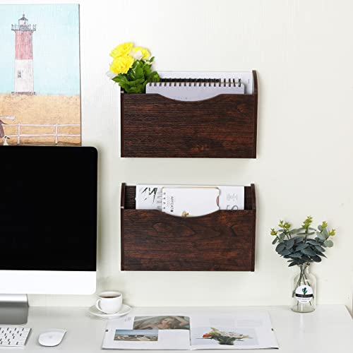 Pag Wall File Holder Wall Mounted Wood Hanging File Organizer For Office, 2 Pockets, Brown #TOP4