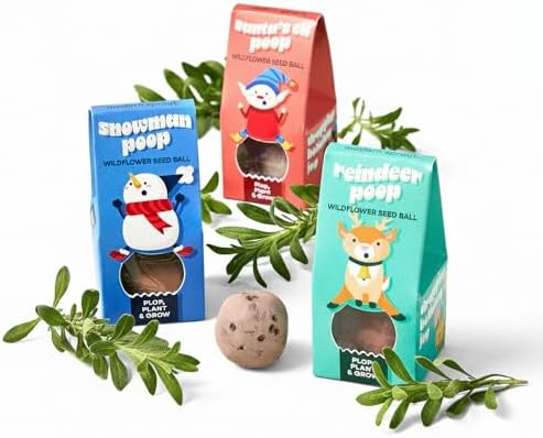 Modern Sprout Wildflower Seed Ball Poop - Christmas Gift - Non-GMO, Hand-Rolled Clay Seed Bombs with Wildflower Seeds - Plop Plant & Grow Gardening Gift Set for Kids & Adults (Jingle Plop - Pack of 3) - Thumbnail 2