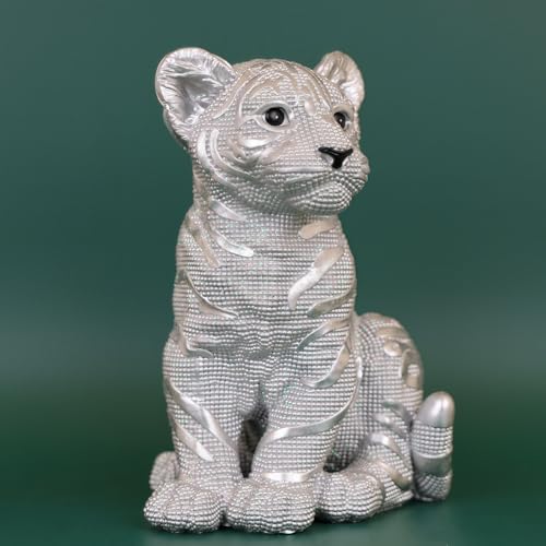 Estatua de Tigre Decorativa de Resina Plateada 9.7 Pulgadas miniatura 3