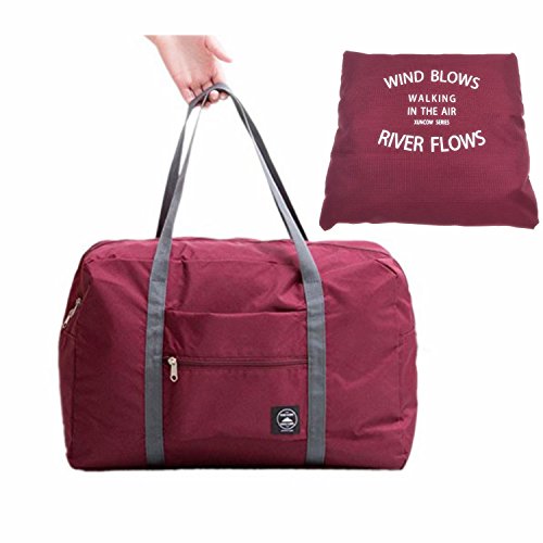 Foldable Travel Bag Luggage Storage for Sports Gym Water Resistant Nylon Canvas Duffel for Men, Women 32 Liter (Red)