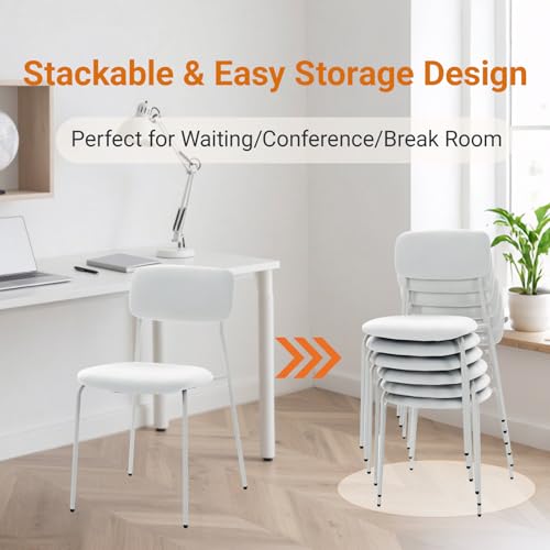 Image of Sidanli Stackable Armless Chairs Set of 4, Small Upholstered White Chairs | Easy to Stack , Breathable Fabric Cushion, Armless Design, Support 300LBS, Use for Waiting Office Break Room Lobby