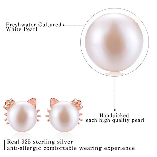 ✦Christmas Gifts for Women✦ Esberry 14K Gold Plated S925 Sterling Silver Cat Stud Earrings Simulated Pearl Earrings Cat Shell Pearl Earrings for Women3