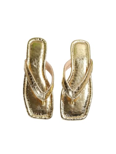 Image of GORGLITTER Women's Flip Flops Flat Sandals Dressy Metallic Square Toe Thong Vacation Summer Weeding Slides Sandals