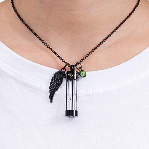 PREKIAR Cremation Urn Necklace for Ashes Timeless Hourglass Memorial Pendant Keepsake Jewelry for Human Pet Ashes with 12 Birthstone Angel Wing4