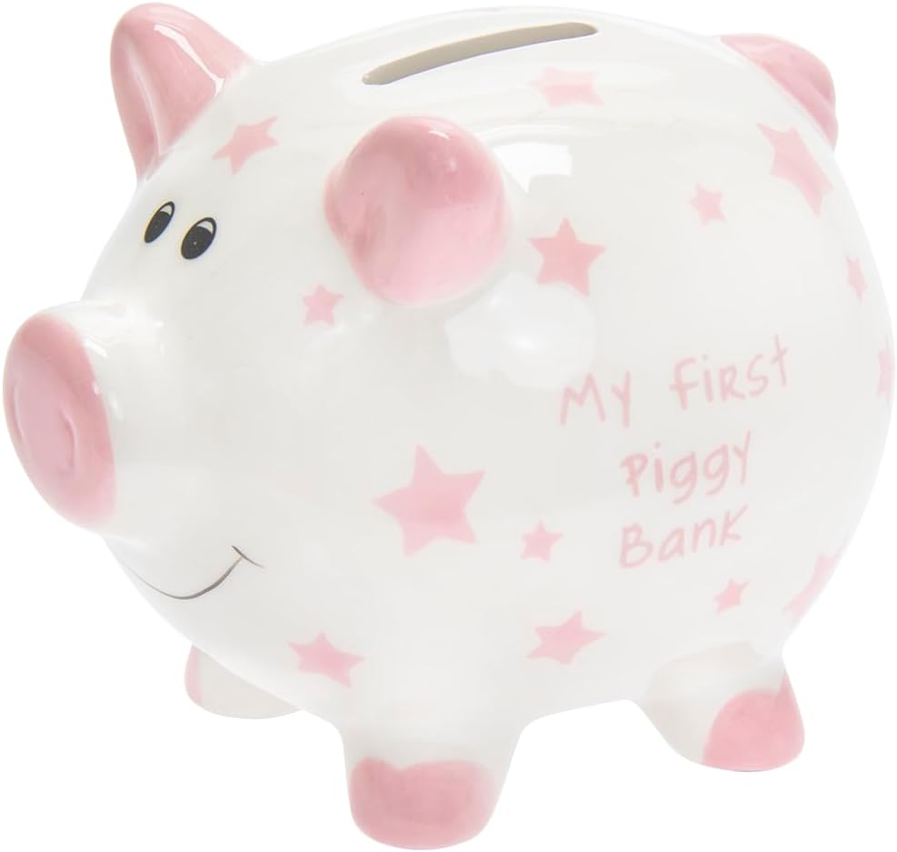 Lesser & Pavey My First Piggy Bank Pink For Savings | Lovely Money Box For Money Saving Challenge | Money Tin or Money Saving Box For Adults | Ideal Money Safe & Piggy Bank For Kids