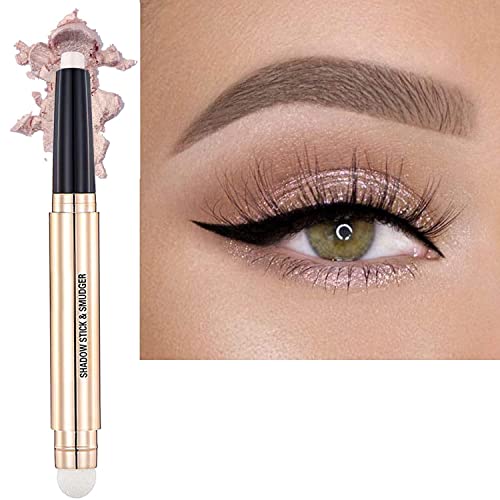Eyeshadow Stick For Eye Makeup, Cream Shimmer Smooth Eyeshadow Pencil, Hypoallergenic Waterproof Long Lasting Nude Eyeshadow Highlighter Stick, Highlighter Eye Liner Pen, Multi-Dimensional Eyes Look (02 # Light Gold Shimmer) #TOP5