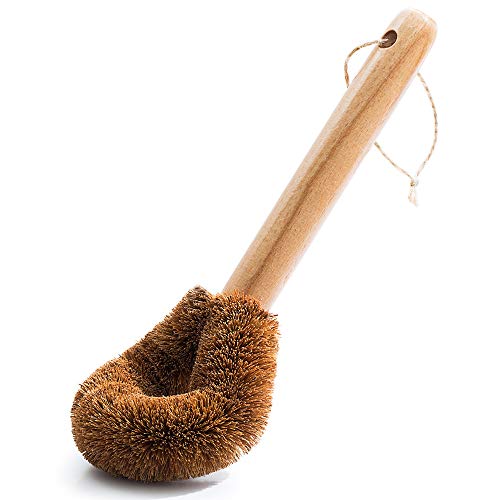 Dish Brush with Handle,Eco-Friendly Kitchen Dish Scrub Brush for Dishes(Pot Dish Scrubber),Coconut Fiber Bristle with Wooden Handle,Dishwashing Brush with Handle for Pan