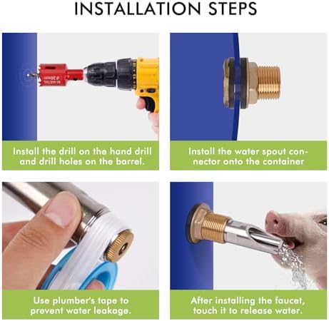 Pig Nipple Waterer for Barrel Kit Stainless Steel Pig Drinker Feeder with Brass Water Tank Connector Kit Automatic Pig Waterer System for Hog Goat Sows Piglets (3 Pig Drinker) - 3