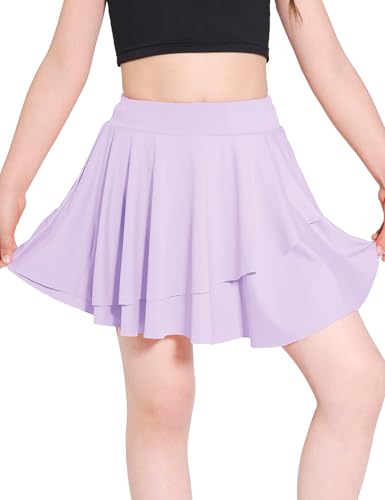 Girls Tennis Skirts Layered Ruffle Athletic Flowy Skirts with Pocket Skorts for Girls 5-14Y