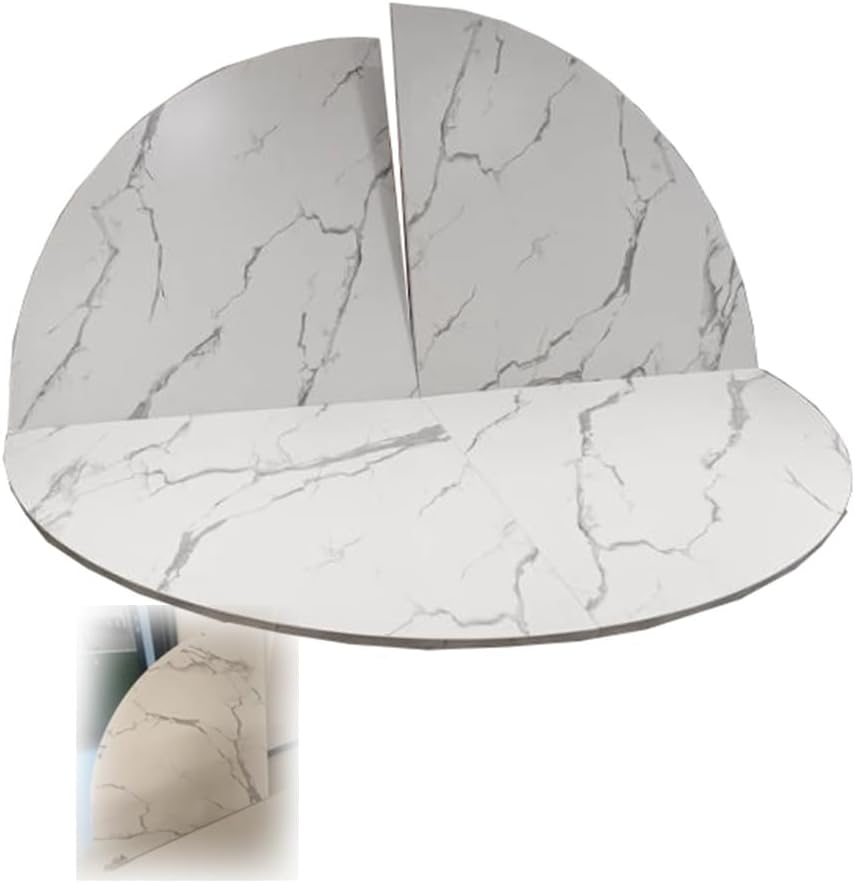 Large Round Folding Dining Table Top - 63in Portable Wood Extender (Stone Pattern) - Versatile Space-Saving Design for Indoor/Outdoor Dining and Entertaining