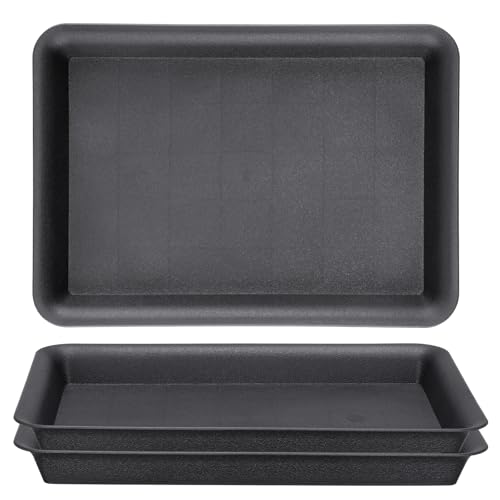GREANER 10 Inch Plastic Plant Tray Saucer Rectangular, Black Heavy Duty Plant Trays No Holes, Humidity Trays for Indoor Outdoor Plants(3 Packs)