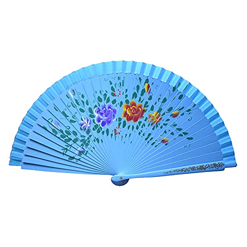 Abanicos de papel plegables de estilo chino，Abanic Abanico plegable, abanico plegable de mano, abanicos vintage españoles, mango de bronce con flores, abanicos de madera de tela retro for decoración,