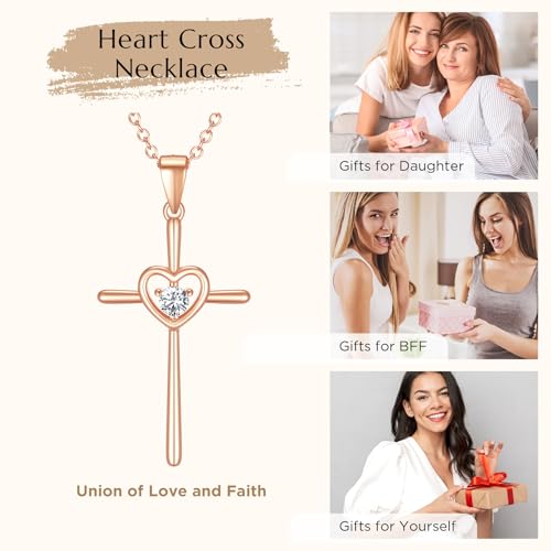 NORBU S925 Cross Necklace Gifts for Women, Heart Cross Necklaces with 5A CZ Diamond, Womens' Religious Christian Jewelry Gift for Birthday Baptism Christmas4