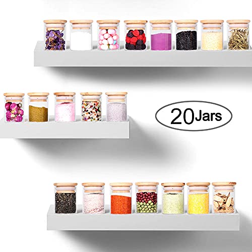 SAIOOL 20 Pack - 2.5 FL OZ (73ml) Mini Spice Jars with Wood Lid, Easy to Clean-BPA Free & Dishwasher Safe -Try filling with Spices, Herbs,Beans, Gifts, Wedding Party Favors, DIY and more