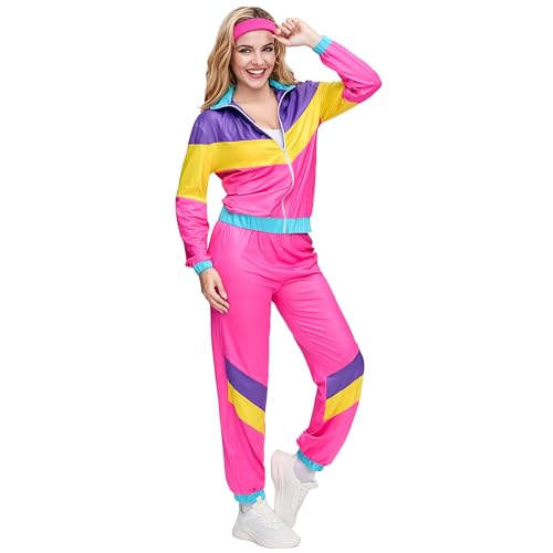 Spooktacular Creations Women 80s 90s Track Suit for Men Women, 80s Windbreaker Outfit for Halloween Costume Party -M