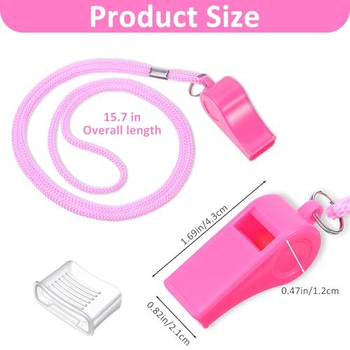 Sibba 2Pcs Pink Sports Whistle, High-Loud Plastic Coach Teacher Whistle with Lanyard Mouthpiece for Sports Events, Outdoor Rescue, Party Fun, Safety Signaling - Thumbnail 2