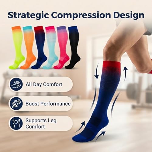 Image of LEOSTEP Compression Socks for Women and Men Circulation, Knee High Stockings Support for Nurses, Cycling, Hiking, Running