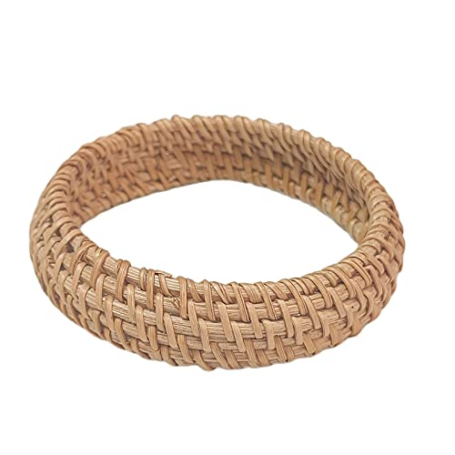 Pingyongchang Dainty Rattan Geometric Bracelets Handmade Woven Lightweight Straw Wicker Braid Ethnic Round Statement Chunky Bangle For Women Girl Jewelry-3 Pcs #TOP2